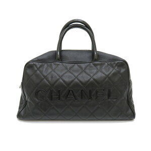 CHANEL Bowling Boston Handbag circa Caviar Leather Patent Black